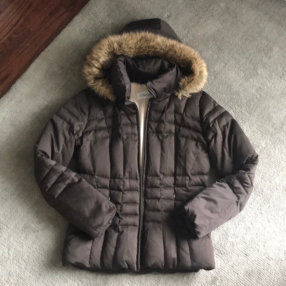 Calvin Klein down jacket w/ removable fur hood xs